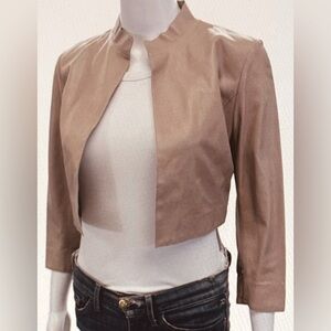 SUPREMA ITALY Tan Leather Cropped Open Front Jacket Size 42/ US 6 or 8
